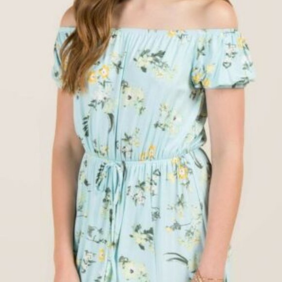 NWT Francesca's Light Blue Hanna Off The Shoulder Floral Maxi Dress in S - Picture 2 of 4